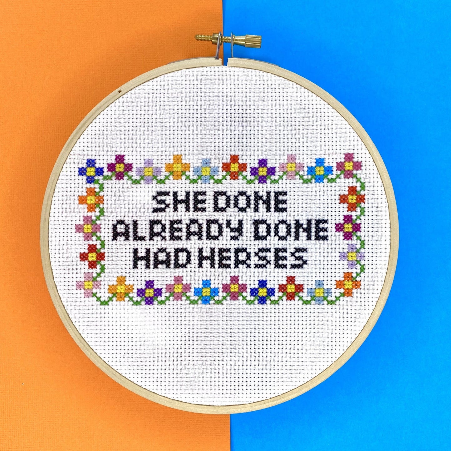 she done already done had herses cross stitch kit by the craft kit at the crafty cowgirl