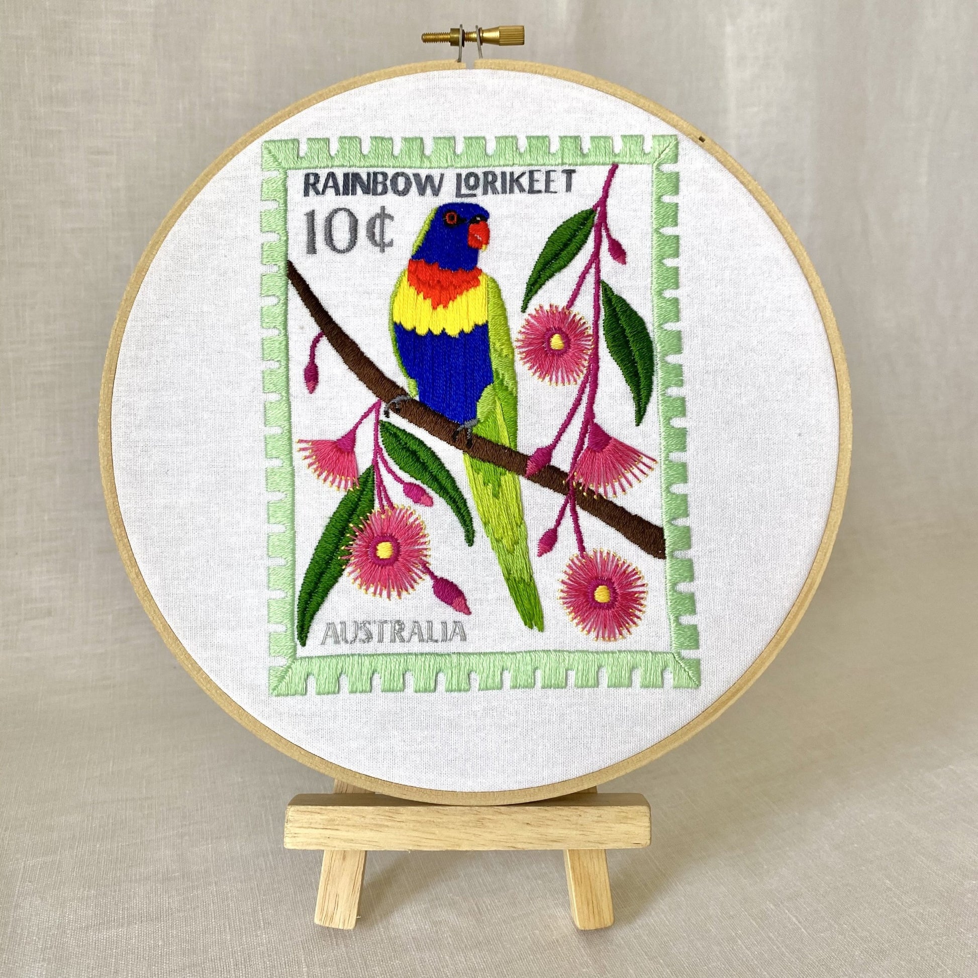 rainbow lorikeet vintage stamp embroidery kit by the craft kit from the crafty cowgirl