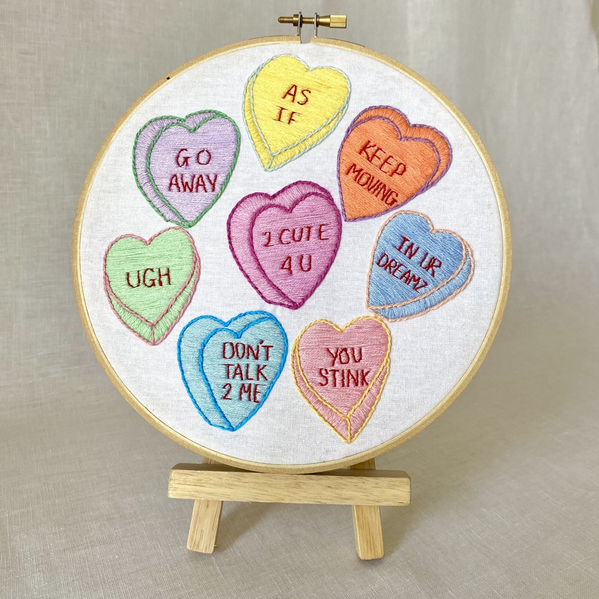 candy hearts embroidery kit by the craft kit at the crafty cowgirl