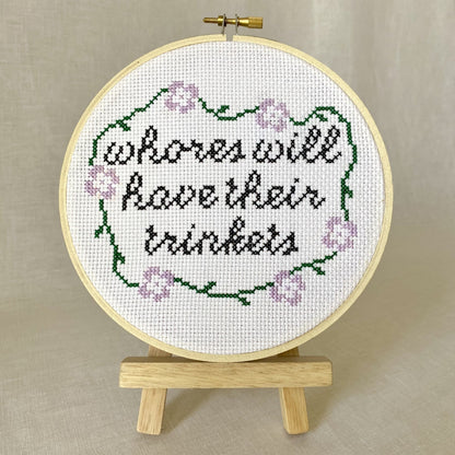 whores will have their trinkets cross stitch kit by the craft kit at the crafty cowgirl