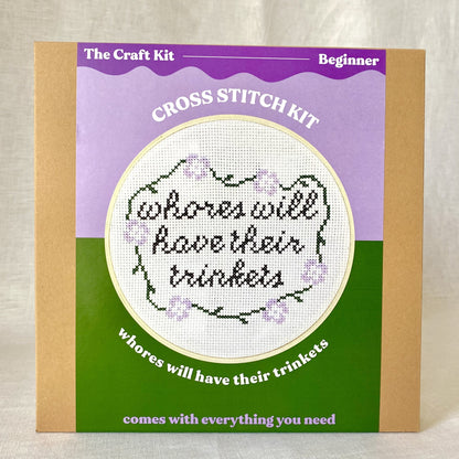 whores will have their trinkets cross stitch kit by the craft kit at the crafty cowgirl