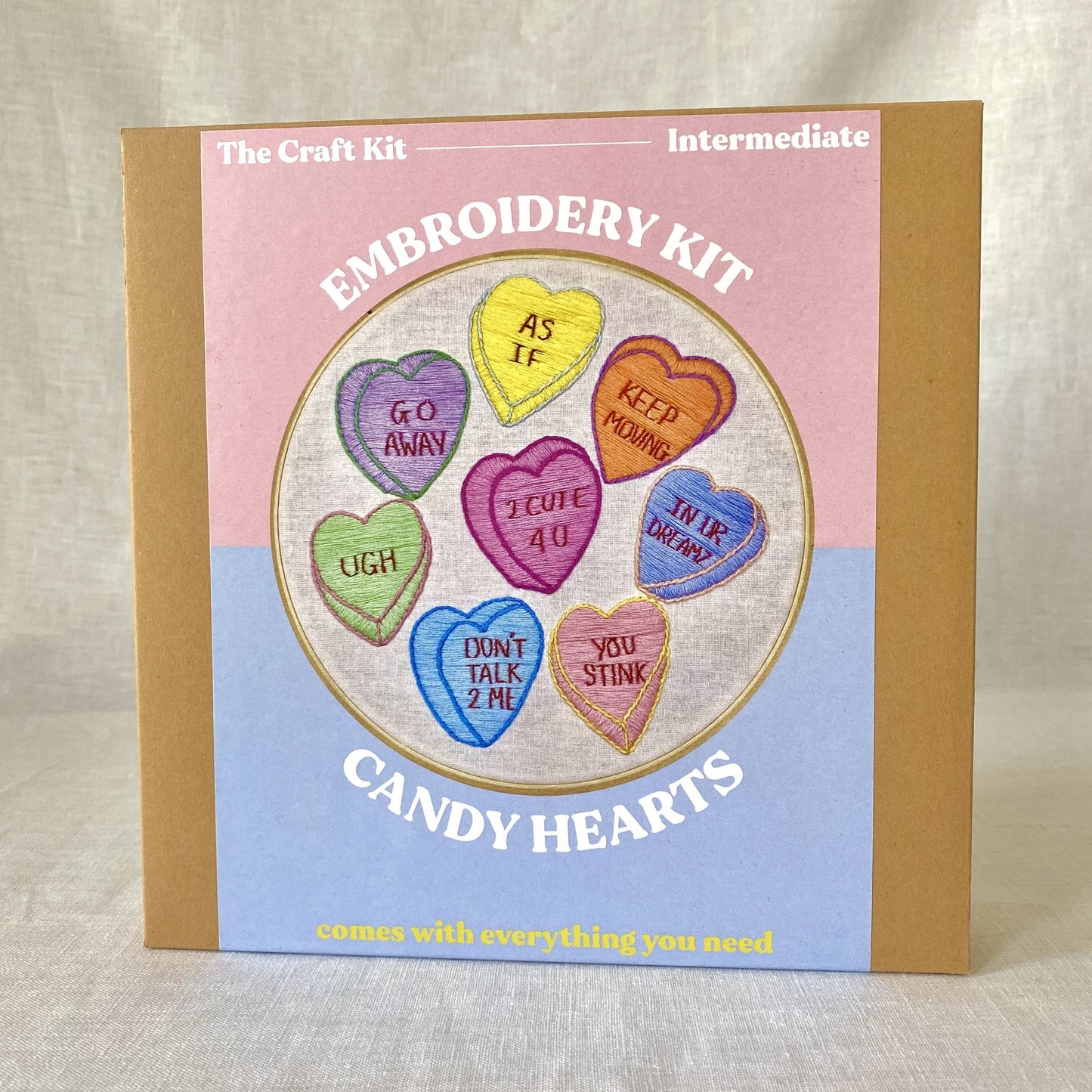 candy hearts embroidery kit by the craft kit at the crafty cowgirl