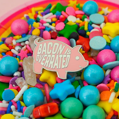 bacon is overrated pig enamel pin from the crafty cowgirl