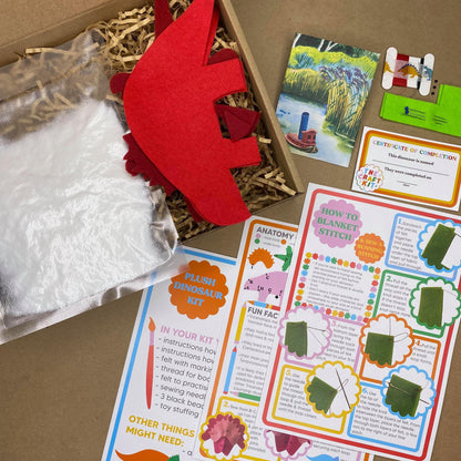 contents stegosaurus felt plush toy kit from the crafty cowgirl
