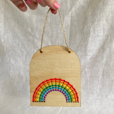 Rainbow Back Stitch Wooden Banner Kit