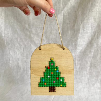Christmas Tree Cross Stitch Wooden Banner Kit